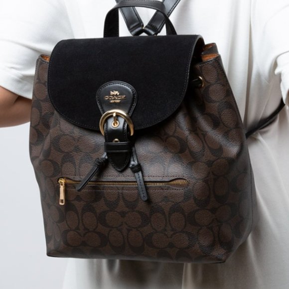 Coach Kleo backpack Signature coated canvas smooth leather and suede - Picture 5 of 11